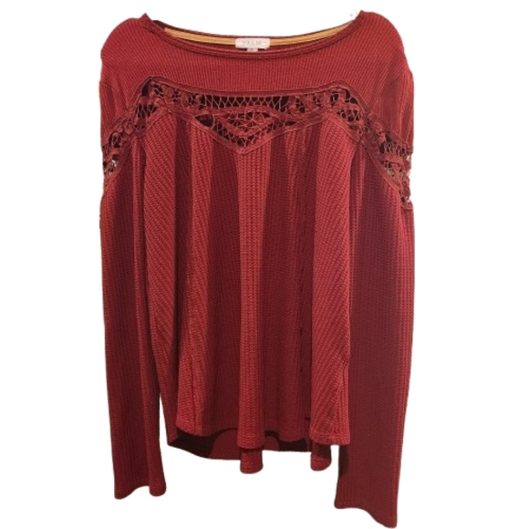 Red Long Sleeve Top with Lace Detail Size XL - Picture 1 of 4